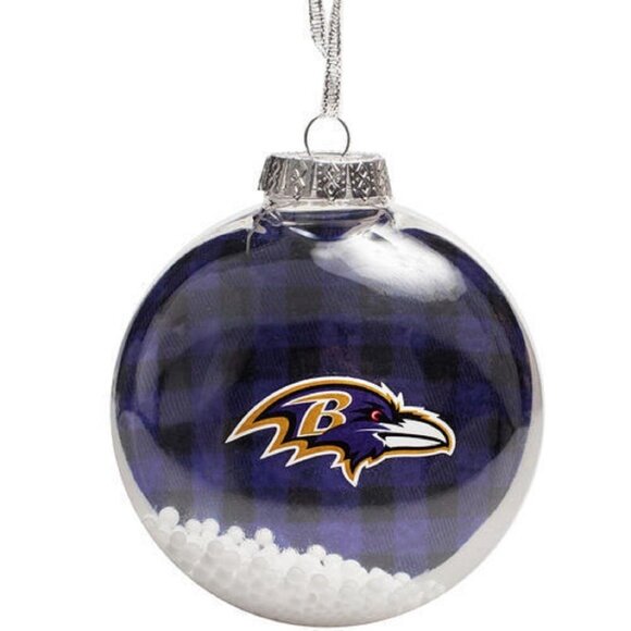 Baltimore Ravens NFL Team Logo Christmas Ornament Glitter Snow Plaid Inside NEW - Picture 1 of 6